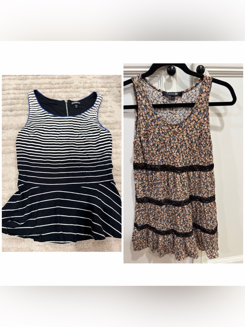 Forever 21 Black Floral Lace-Trim Tank Top